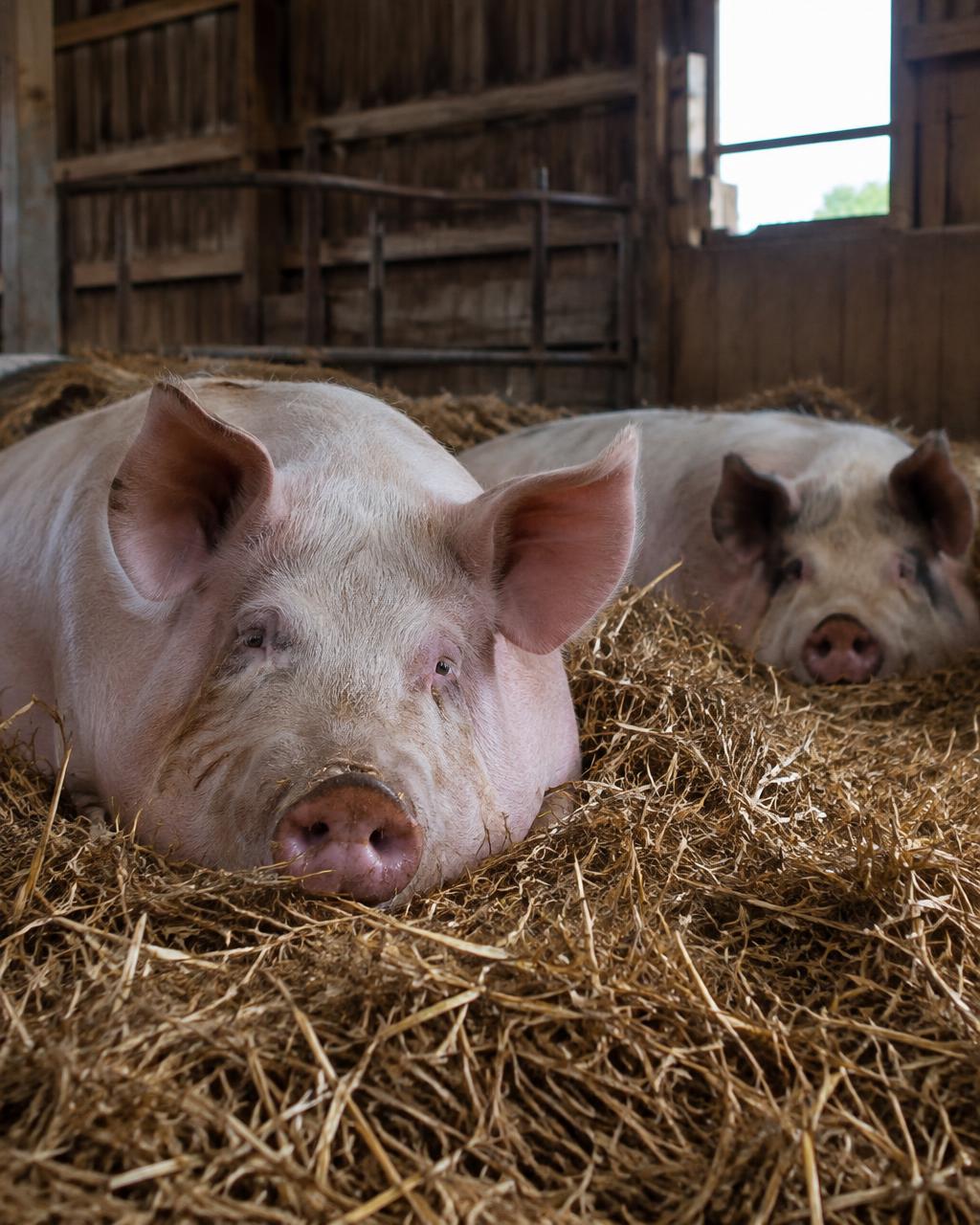 Rescued piglet resting in straw
